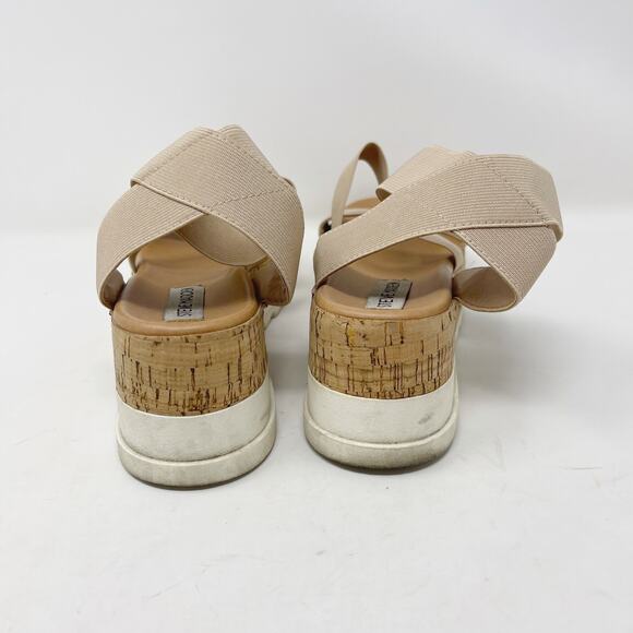 Steve Madden Size 9 Cream Bandi Flatform Sandals Strappy Elasticized Stacked - Picture 8 of 13